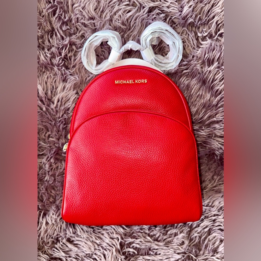 Michael Kors Abbey Medium Pebbled Leather Red Backpack